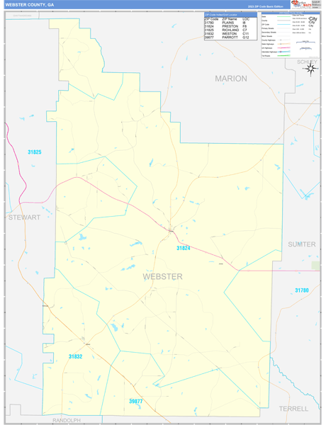 Webster County, GA Zip Code Wall Map