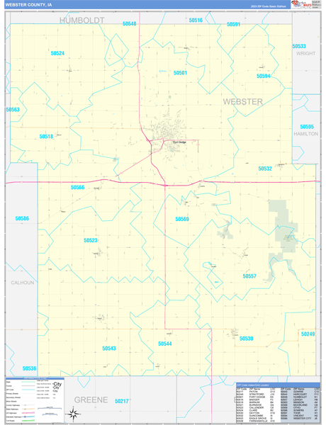 Webster County, IA Zip Code Wall Map