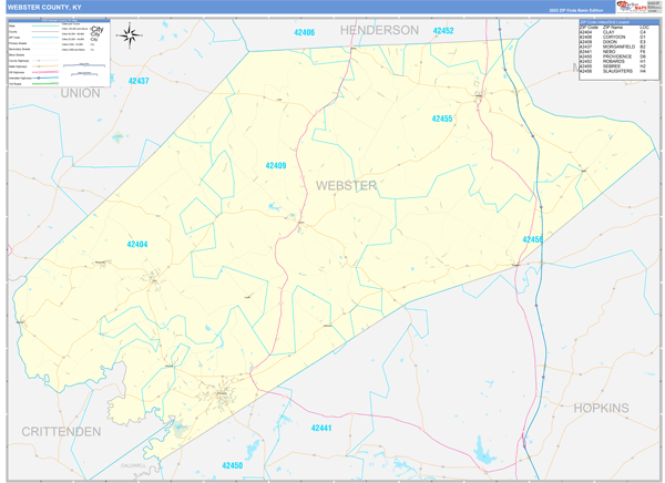 Webster County, KY Zip Code Wall Map