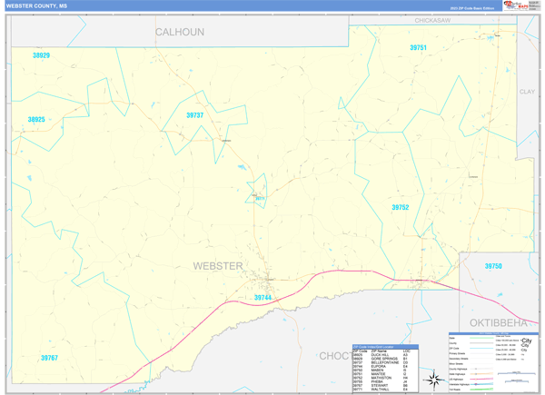 Webster County, MS Carrier Route Wall Map
