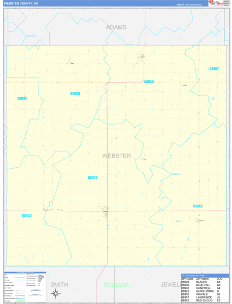Webster County, NE Zip Code Wall Map