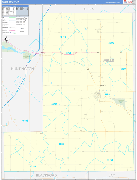 Wells County, IN Zip Code Map