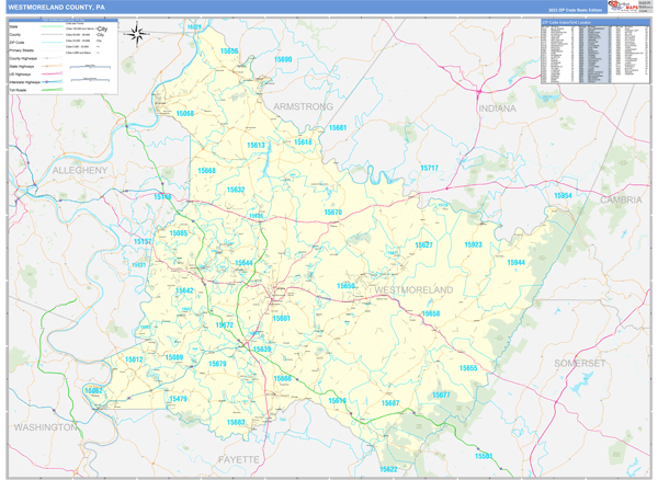 Westmoreland County, PA Zip Code Map