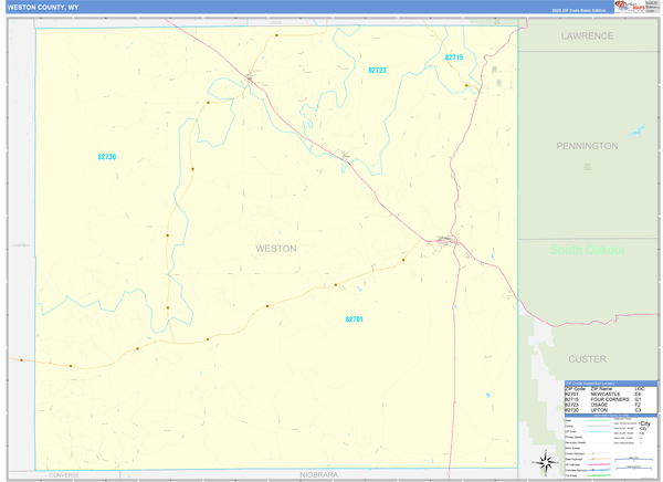 Weston County, WY Wall Map Basic Style
