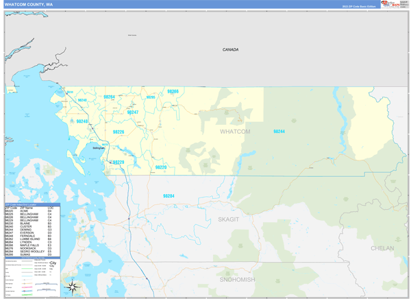 Whatcom County, WA Carrier Route Wall Map