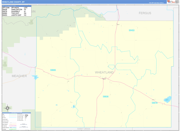 Wheatland County, MT Zip Code Map