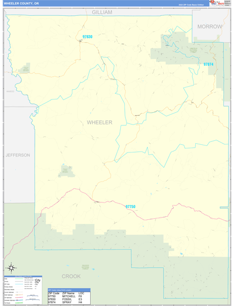 Wheeler County, OR Zip Code Wall Map