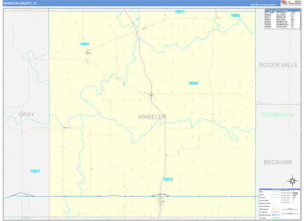 Wheeler County, TX Zip Code Wall Map