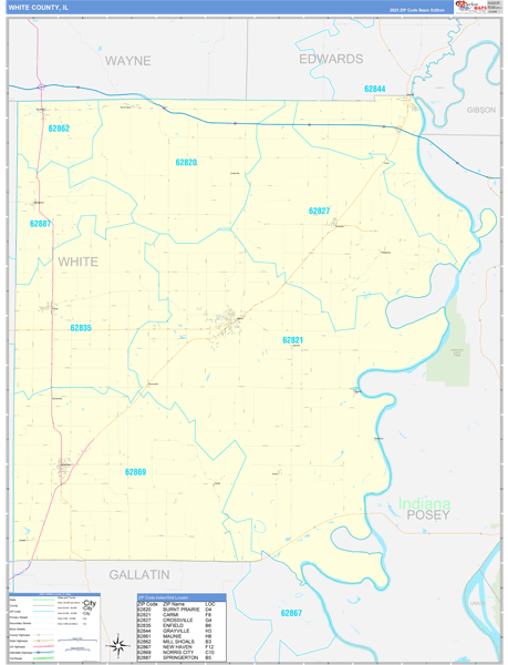White County, IL Zip Code Wall Map