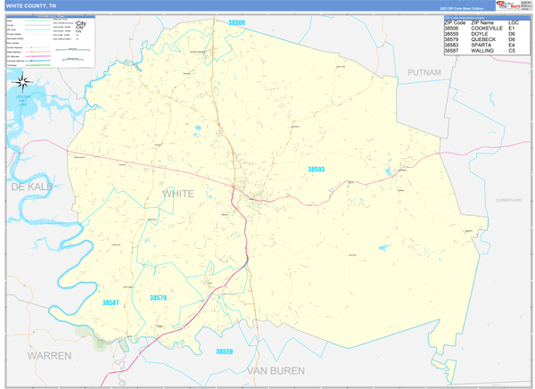 White County, TN Zip Code Wall Map