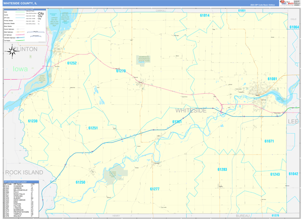 Whiteside County, IL Wall Map Basic Style