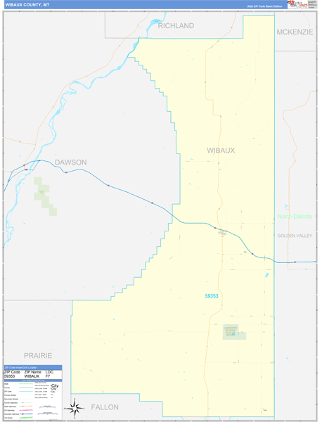 Wibaux County, MT Zip Code Wall Map