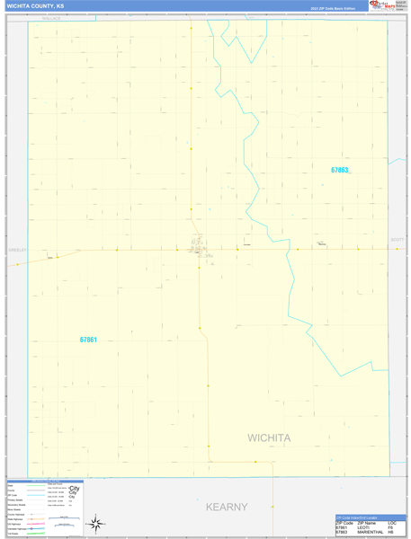 Wichita County, KS Wall Map Basic Style