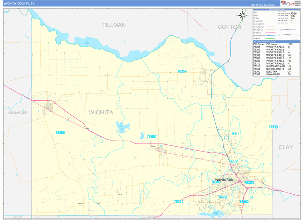 Wichita County, TX Carrier Route Wall Map