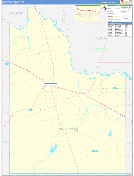Wilbarger County, TX Wall Map Basic Style