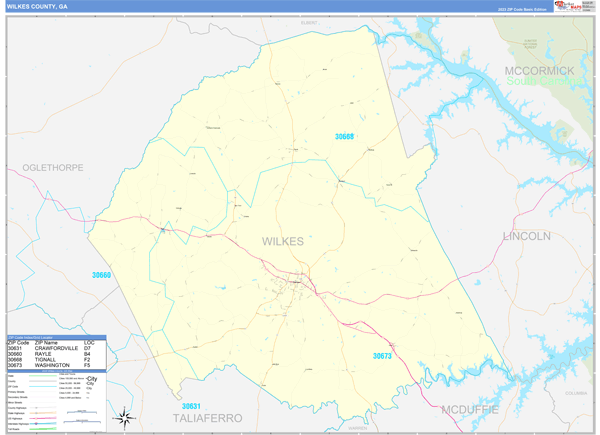 Wilkes County, GA Wall Map Basic Style