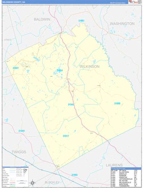 Wilkinson County, GA Zip Code Wall Map