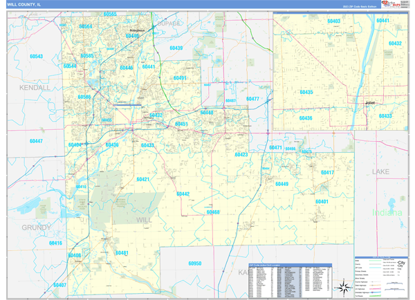 Will County, IL Carrier Route Wall Map