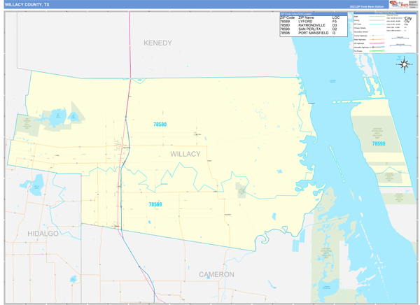 Willacy County, TX Zip Code Wall Map