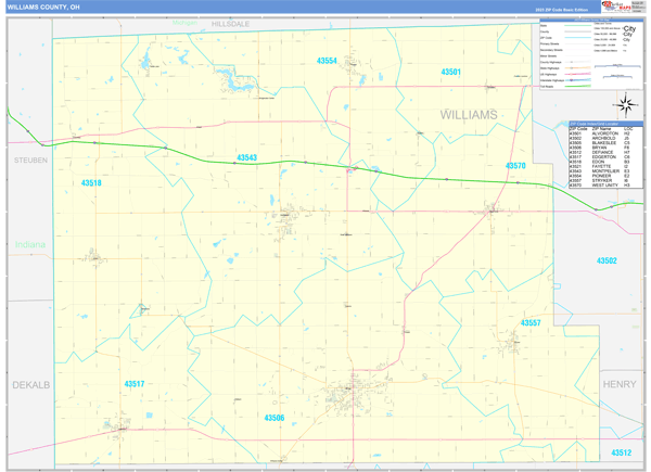 Williams County, OH Zip Code Wall Map