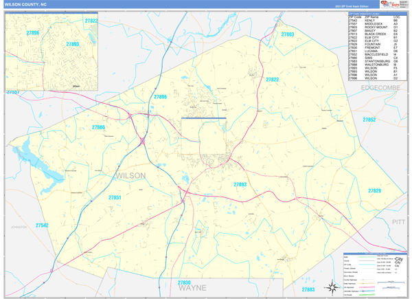 Wilson County, NC Carrier Route Wall Map