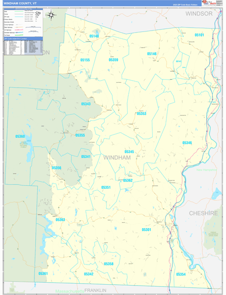 Windham County, VT Wall Map Basic Style