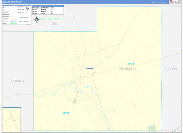 Winkler County, TX Carrier Route Wall Map