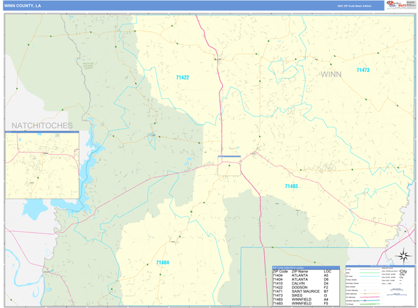 Winn Parish (County), LA Zip Code Wall Map