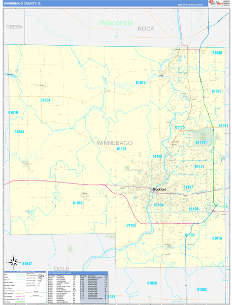 Winnebago County, IL Zip Code Wall Map