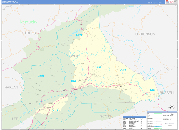 Wise County, VA Carrier Route Wall Map