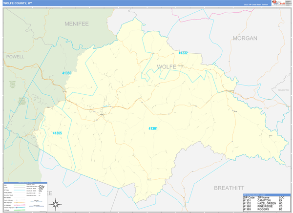 Wolfe County, KY Zip Code Map