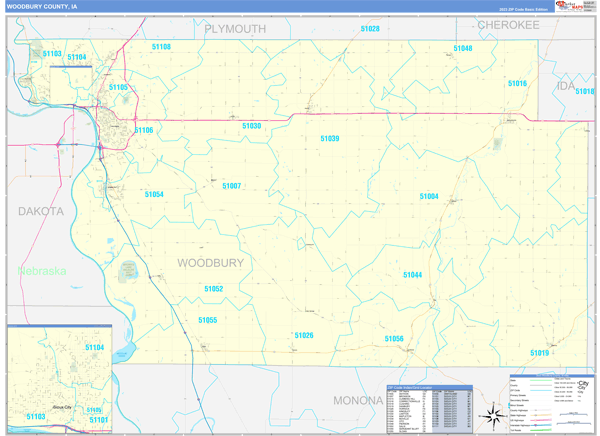 Woodbury County, IA Zip Code Wall Map