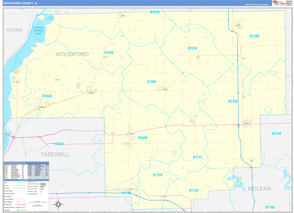 Woodford County, IL Wall Map Basic Style