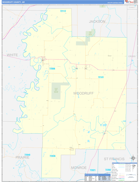 Woodruff County, AR Carrier Route Wall Map