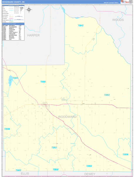 Woodward County, OK Zip Code Wall Map