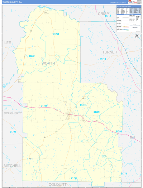 Worth County, GA Carrier Route Wall Map