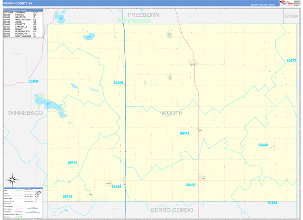 Worth County, IA Wall Map Basic Style