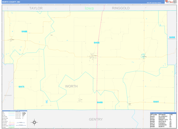 Worth County, MO Zip Code Wall Map