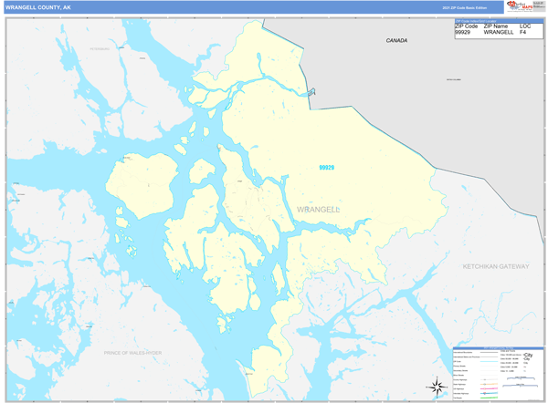 Wrangell County Wall Map Basic Style