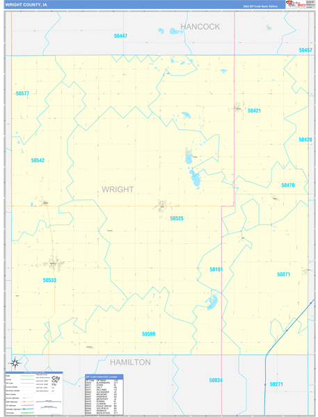 Wright County, IA Wall Map Basic Style