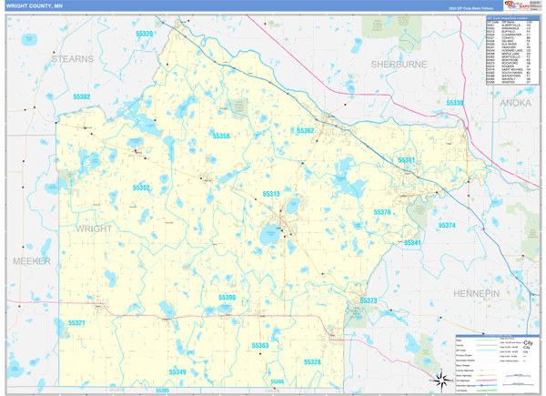 Wright County, MN Zip Code Wall Map