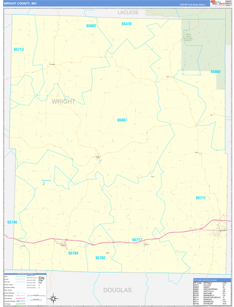 Wright County, MO Wall Map Basic Style
