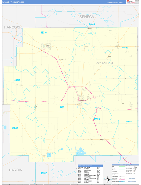 Wyandot County, OH Wall Map Basic Style