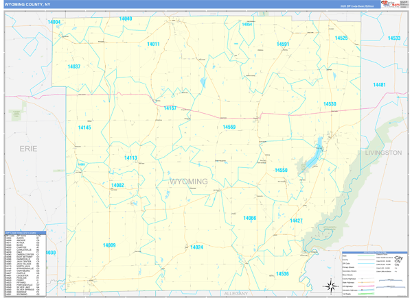 Wyoming County, NY Zip Code Wall Map