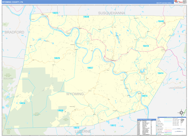 Wyoming County Wall Map Basic Style