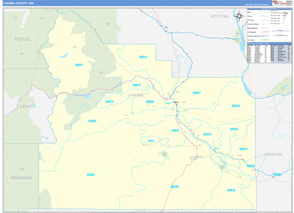 Yakima County Wall Map Basic Style