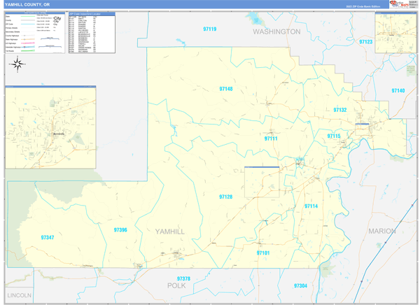 Yamhill County, OR Carrier Route Wall Map