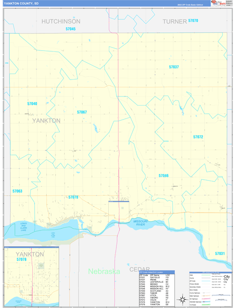 Yankton County, SD Wall Map Basic Style