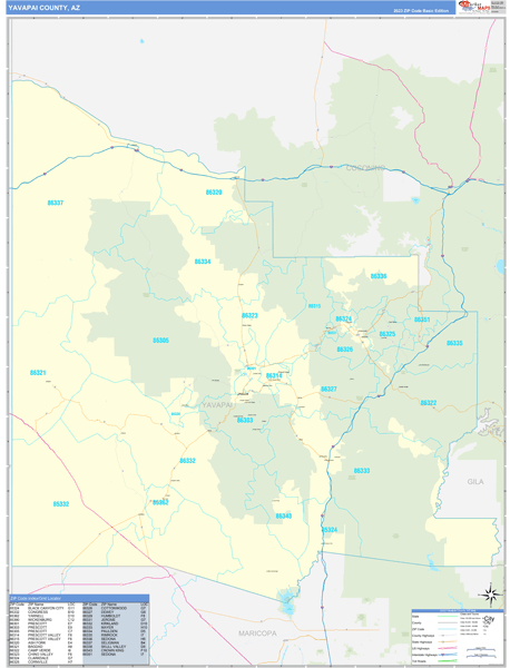 Yavapai County, AZ Zip Code Wall Map