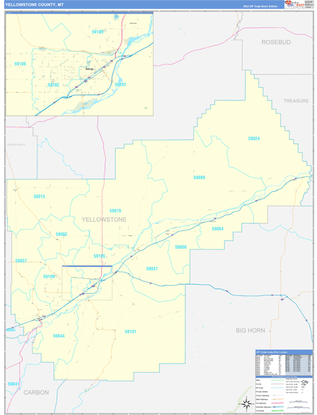 Yellowstone County Wall Map Basic Style